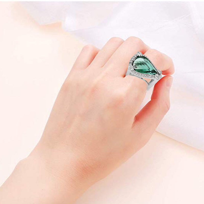 Jewelili Ring with Green Quartz and Clear Crystal in Sterling Silver View 3