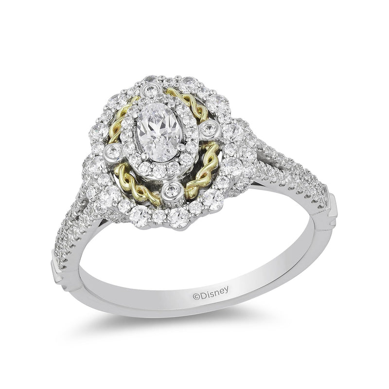 Enchanted Disney Fine Jewelry 14K White and Yellow Gold with 1.00 Cttw Snow White Engagement Ring