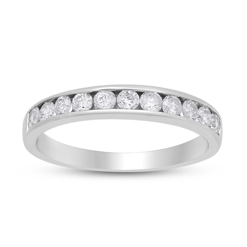 Jewelili Sterling Silver With 1/2 CTTW Natural White Round Diamonds Wedding Band