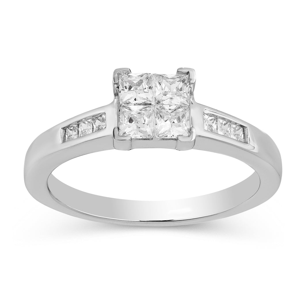 Jewelili Quad Ring with Princess Cut Natural White Diamonds in Sterling Silver 1/2 CTTW View 1