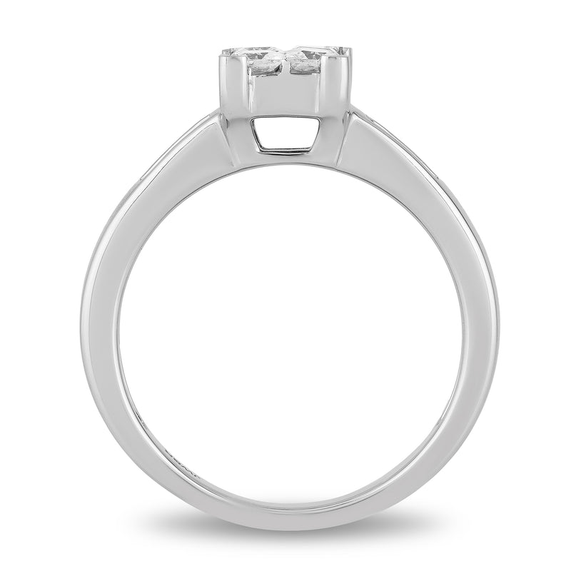 Jewelili Quad Ring with Princess Cut Natural White Diamonds in Sterling Silver 1/2 CTTW View 2