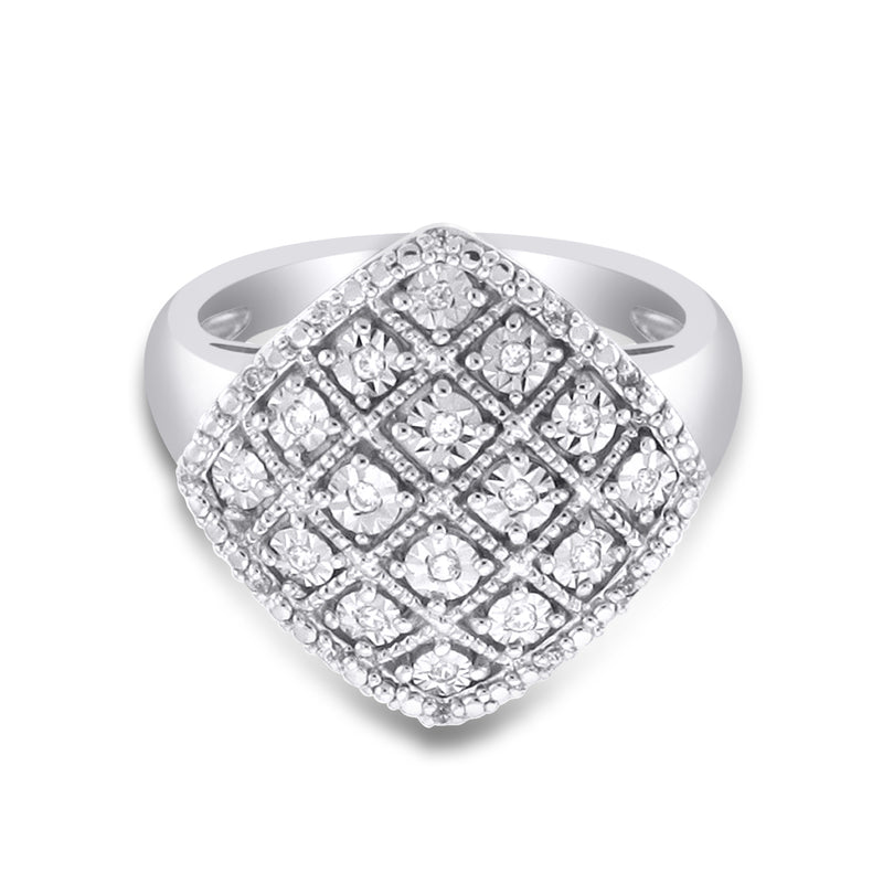 Jewelili Ring with Miracle Plated Natural White Round Diamonds in Sterling Silver 1/10 CTTW