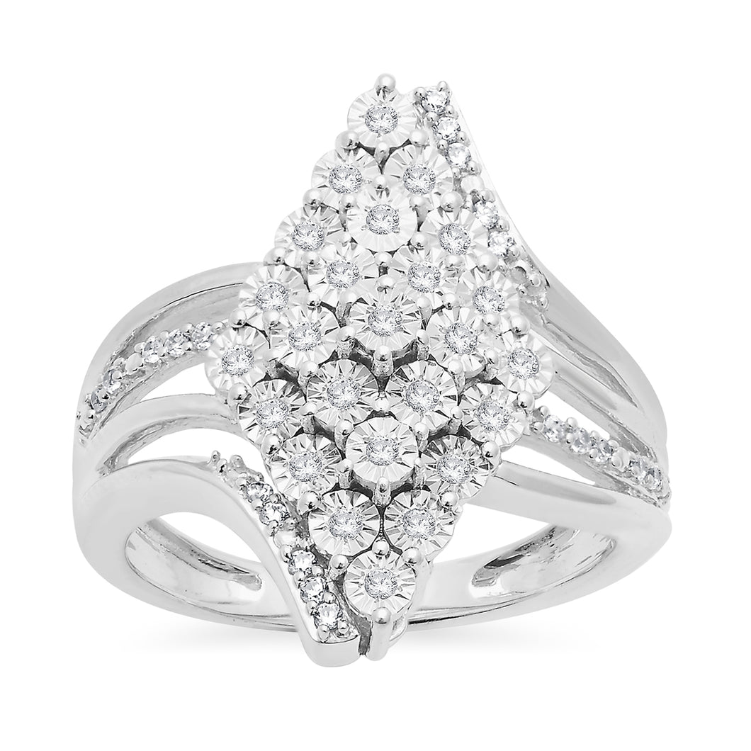 Jewelili Waterfall Ring with Natural White Round Diamonds in Sterling Silver 1/4 CTTW View 1