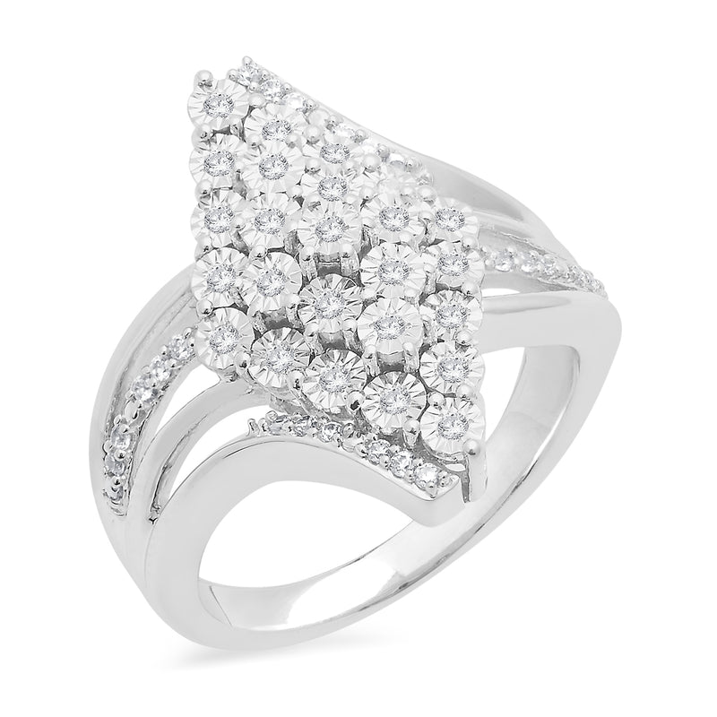 Jewelili Waterfall Ring with Natural White Round Diamonds in Sterling Silver 1/4 CTTW View 2