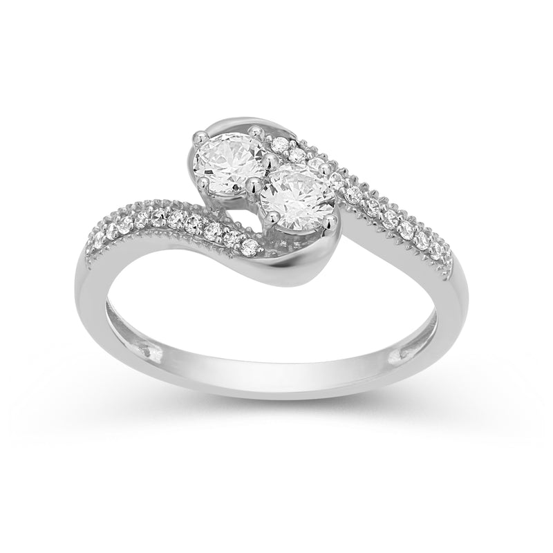 Jewelili Bypass Engagement Ring with Natural White Diamond in 10K White Gold 1/10 CTTW View 1
