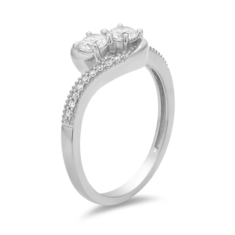 Jewelili Bypass Engagement Ring with Natural White Diamond in 10K White Gold 1/10 CTTW View 2