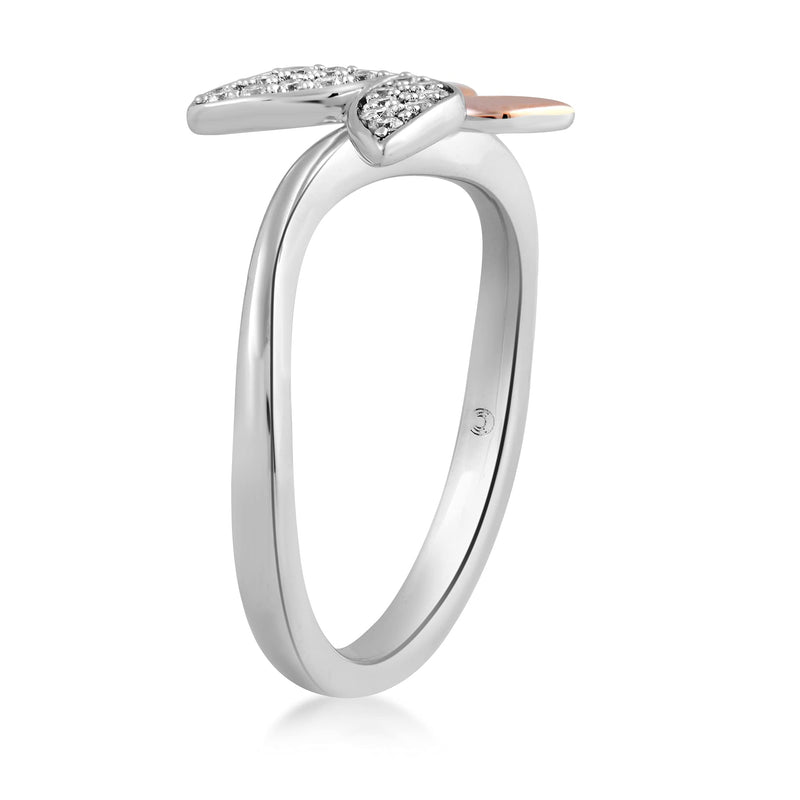 Jewelili 14K Rose Gold Over Sterling Silver 1/10 CTTW Natural White Round Diamonds Butterfly Ring