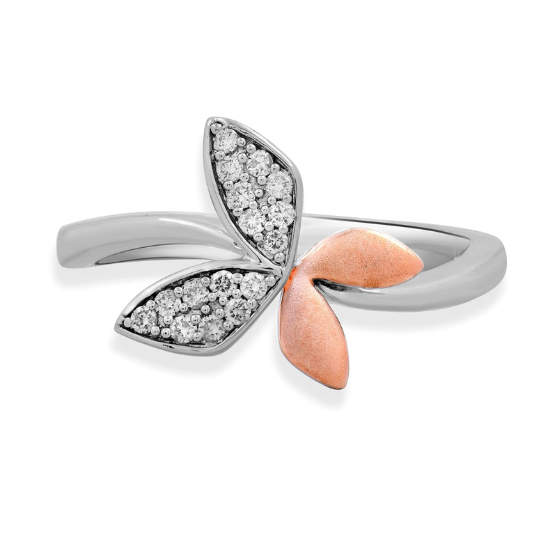 Jewelili 14K Rose Gold Over Sterling Silver 1/10 CTTW Natural White Round Diamonds Butterfly Ring