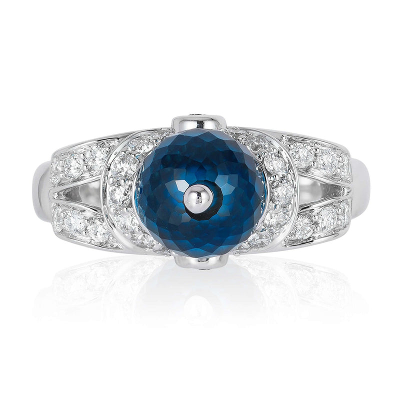Enchanted Disney Fine Jewelry 14K White Gold with 1/2 CTTW Diamond and London Blue Topaz Cinderella Engagement Ring