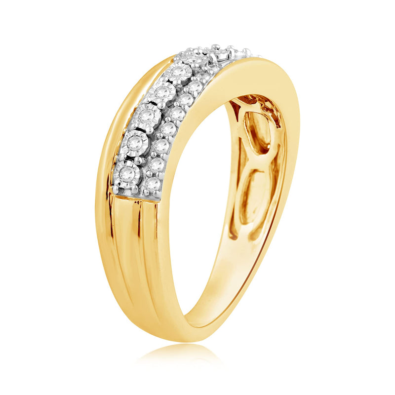 Jewelili 14K Yellow Gold Over Sterling Silver 1/5 CTTW Natural White Round Diamonds Wedding Band