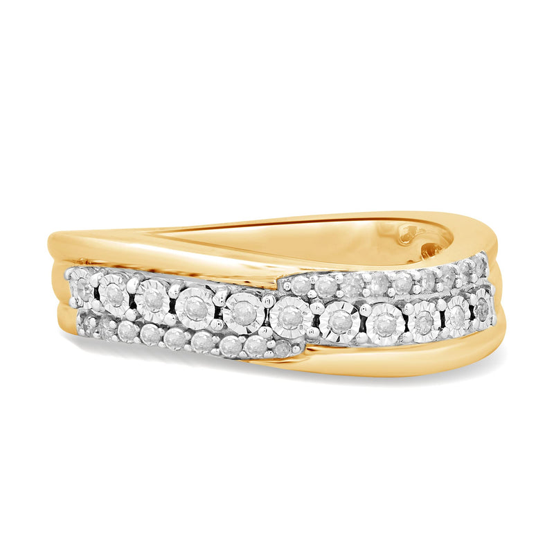 Jewelili 14K Yellow Gold Over Sterling Silver 1/5 CTTW Natural White Round Diamonds Wedding Band