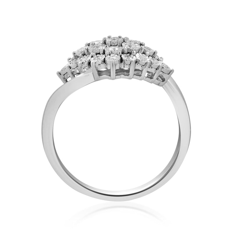 Jewelili Sterling Silver 1/5 CTTW Natural White Round Diamonds Miracle Set Cluster Engagement Ring