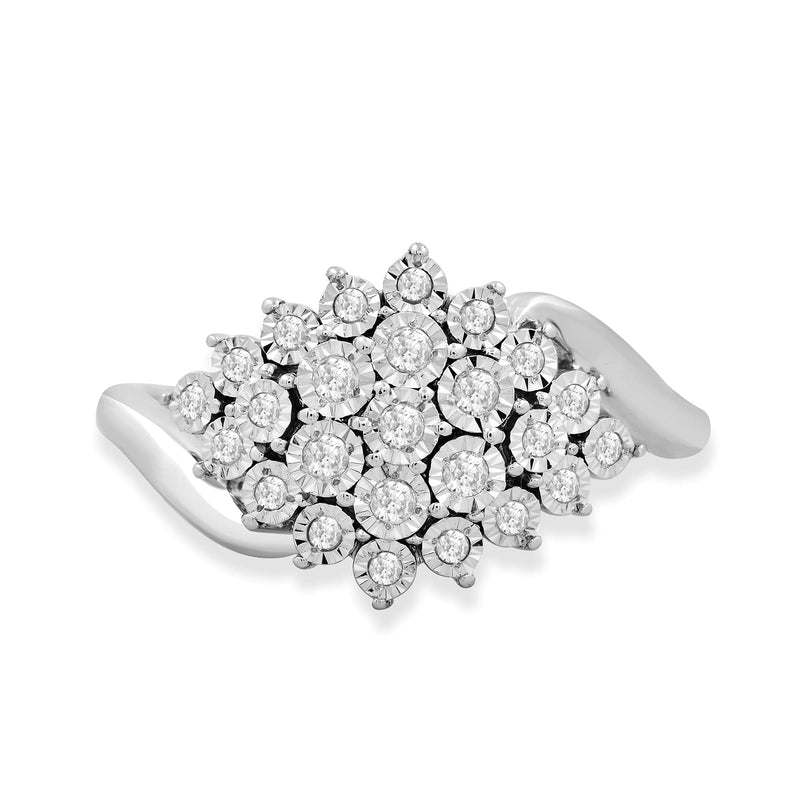 Jewelili Sterling Silver 1/5 CTTW Natural White Round Diamonds Miracle Set Cluster Engagement Ring