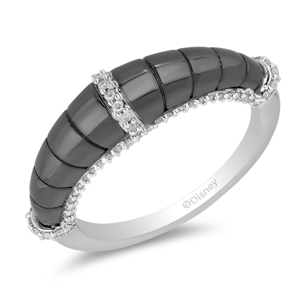 Enchanted Disney Fine Jewelry Sterling Silver with Black Rhodium 1/5cttw Maleficent Horn Ring