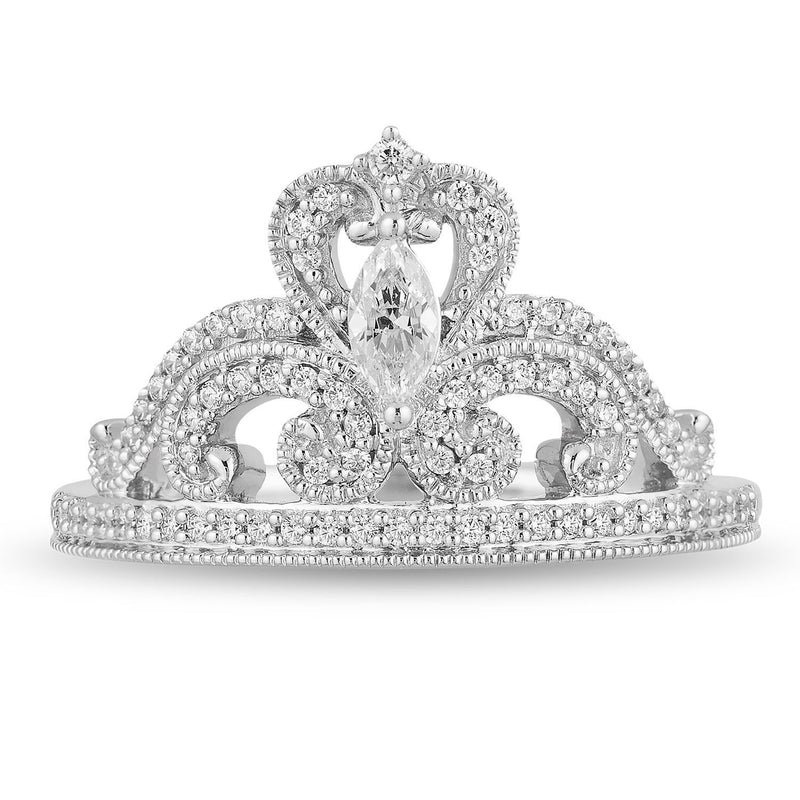 Enchanted Disney Fine Jewelry 14K White Gold With 1/3Cttw Diamond Majestic Princess Tiara Ring