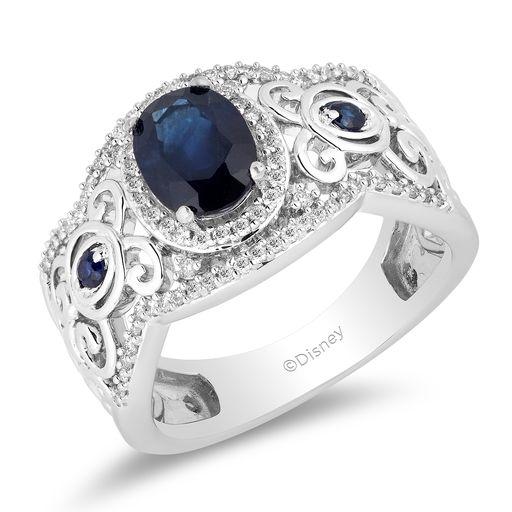 Enchanted Disney Fine Jewelry 14K White Gold With 1/4Cttw Diamond with Blue Sapphire Cinderella Fashion Ring