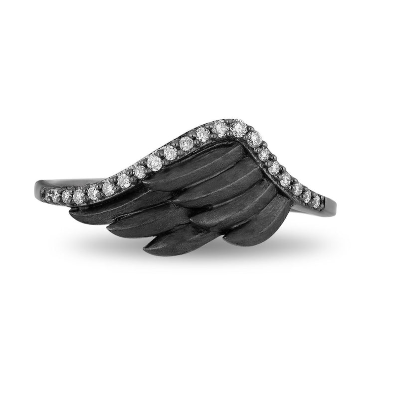 Enchanted Disney Fine Jewelry Black Rhodium over Sterling Silver With 1/10 Cttw Maleficent Wings Ring