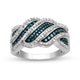 Load image into Gallery viewer, Jewelili Sterling Silver 1/2 CTTW Treated Blue Diamonds and White Diamonds Band Ring
