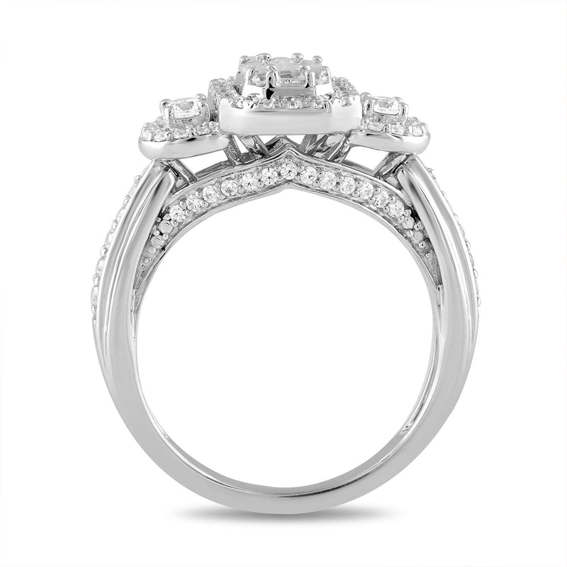Jewelili 10K White Gold with 3/4 CTTW Natural White Baguette and Round Shape Diamonds Ring