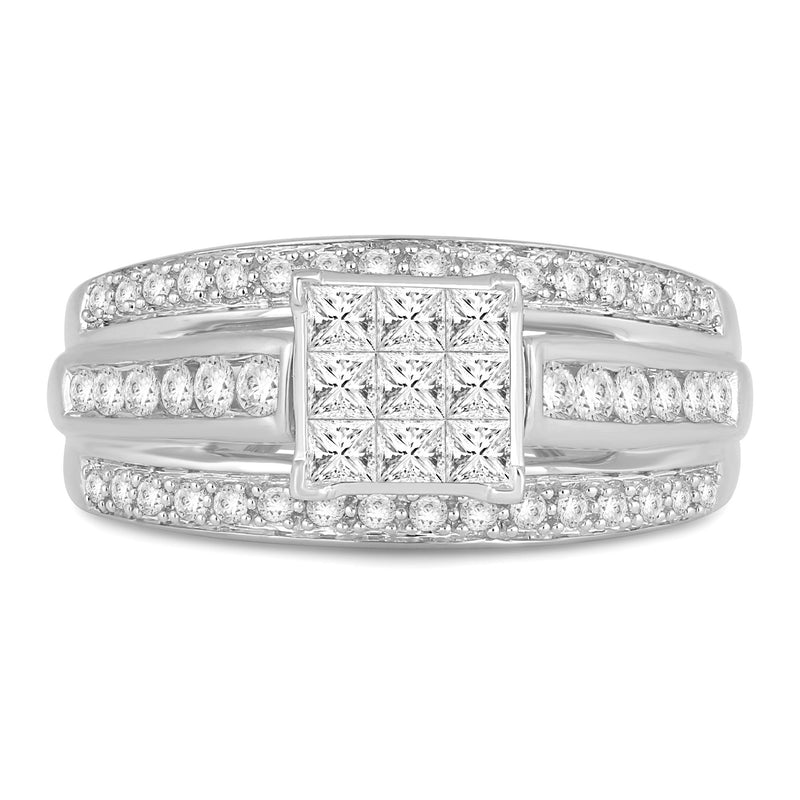 Jewelili 10K White Gold With 1.00 CTTW Natural White Diamonds Engagement Ring