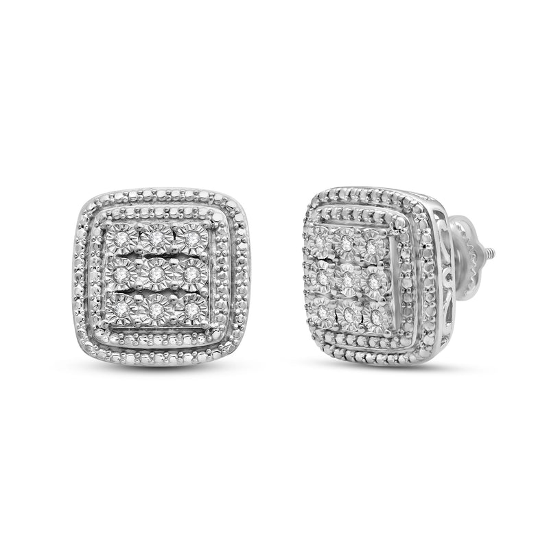 Jewelili Sterling Silver With 1/10 CTTW Natural White Diamond Stud Earrings