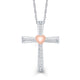Load image into Gallery viewer, Jewelili 10K Rose Gold Over Sterling Silver With Natural White Round Diamonds Heart Cross Pendant Necklace
