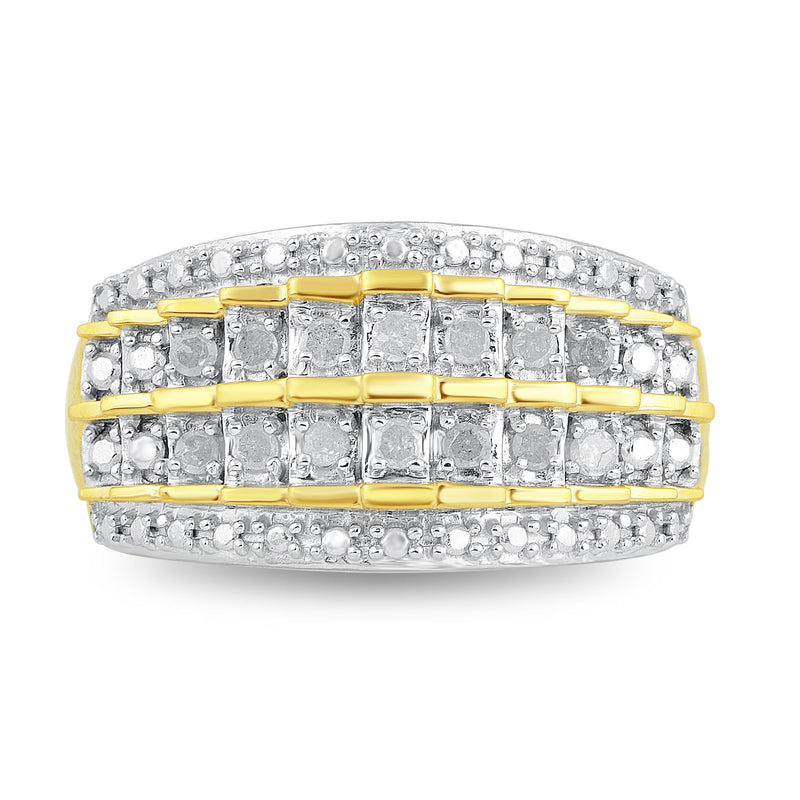 Jewelili Ring with Natural White Round Diamonds in Yellow Gold over Sterling Silver 1/4 CTTW View 1