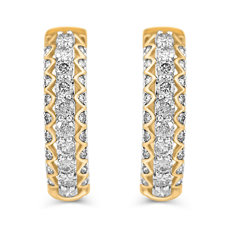 Jewelili 10K Yellow Gold With 2.00 CTTW Natural White Diamond Hoop Earrings