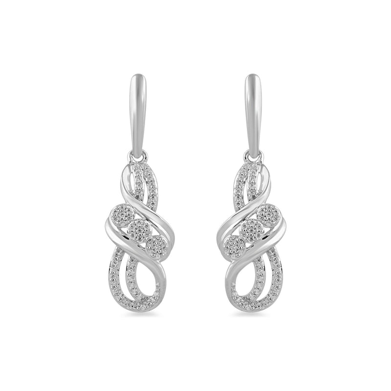 Jewelili Dangle Earrings with Natural White Diamond in Sterling Silver 1/5 CTTW View 2