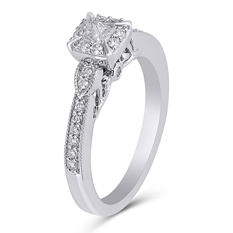 Jewelili Engagement Ring with White Diamonds in 10K White Gold 1/2 CTTW View 4
