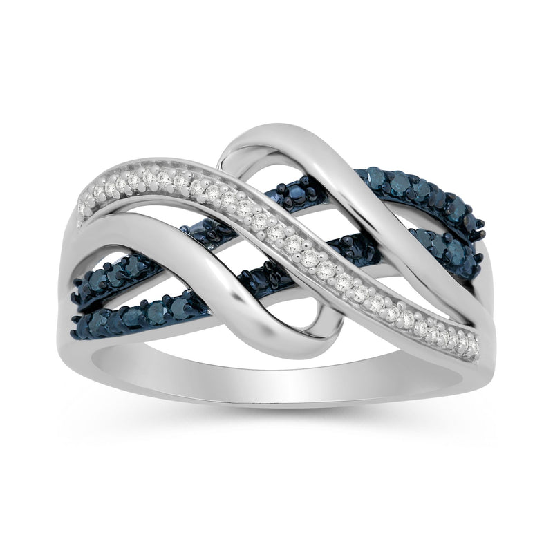 Jewelili Sterling Silver With 1/5 CTTW Treated Blue Diamonds and Natural White Diamonds Ring