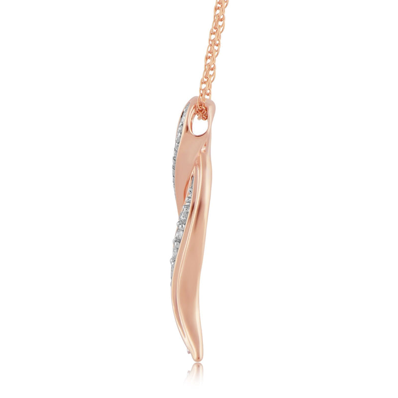 Jewelili 10K Rose Gold With 1/4 CTTW Natural White Diamonds Pendant Necklace