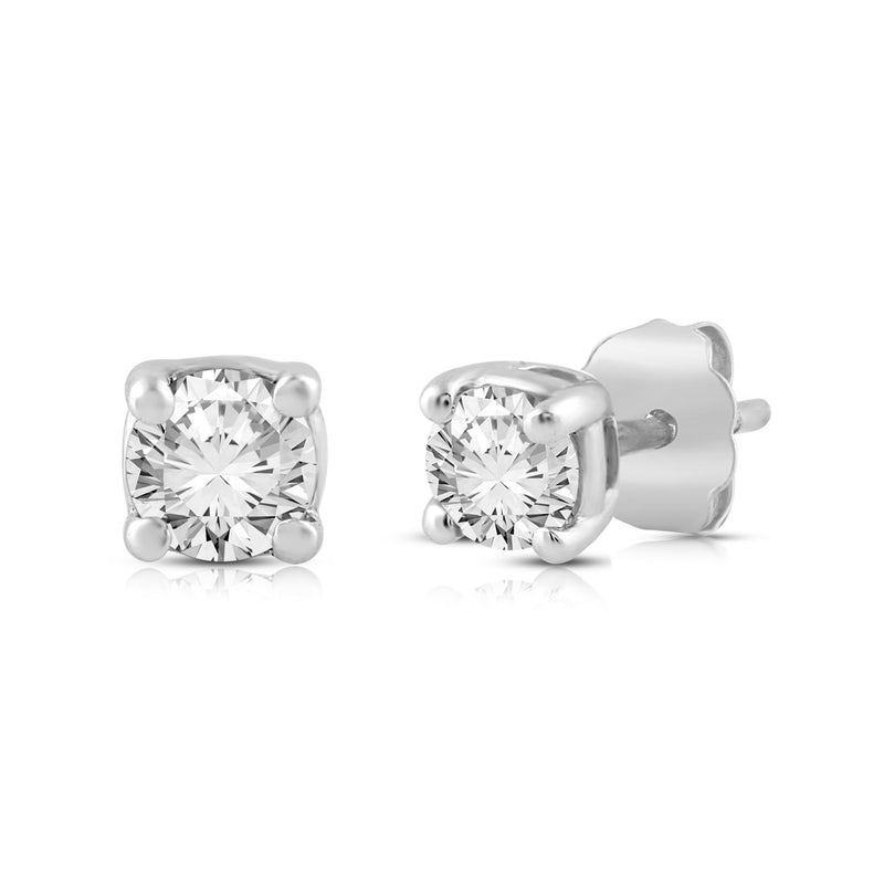 Jewelili Stud Earrings with Natural White Round Diamonds in 14K White Gold 1/5 CTTW