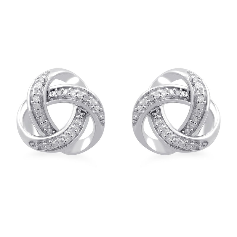 Jewelili Sterling Silver With 1/10 CTTW Natural White Diamond Love Knot Stud Earrings