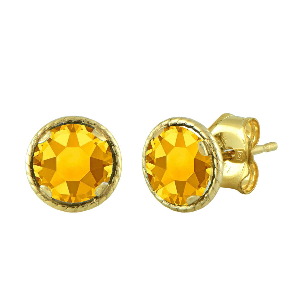 Jewelili Stud Earrings with Round Topaz Crystal in 10K Yellow Gold View 1