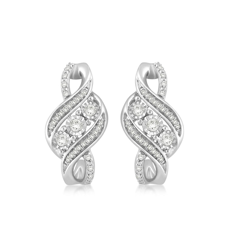 Jewelili Stud Earrings with Natural White Diamond in Sterling Silver 1/5 CTTW View 2
