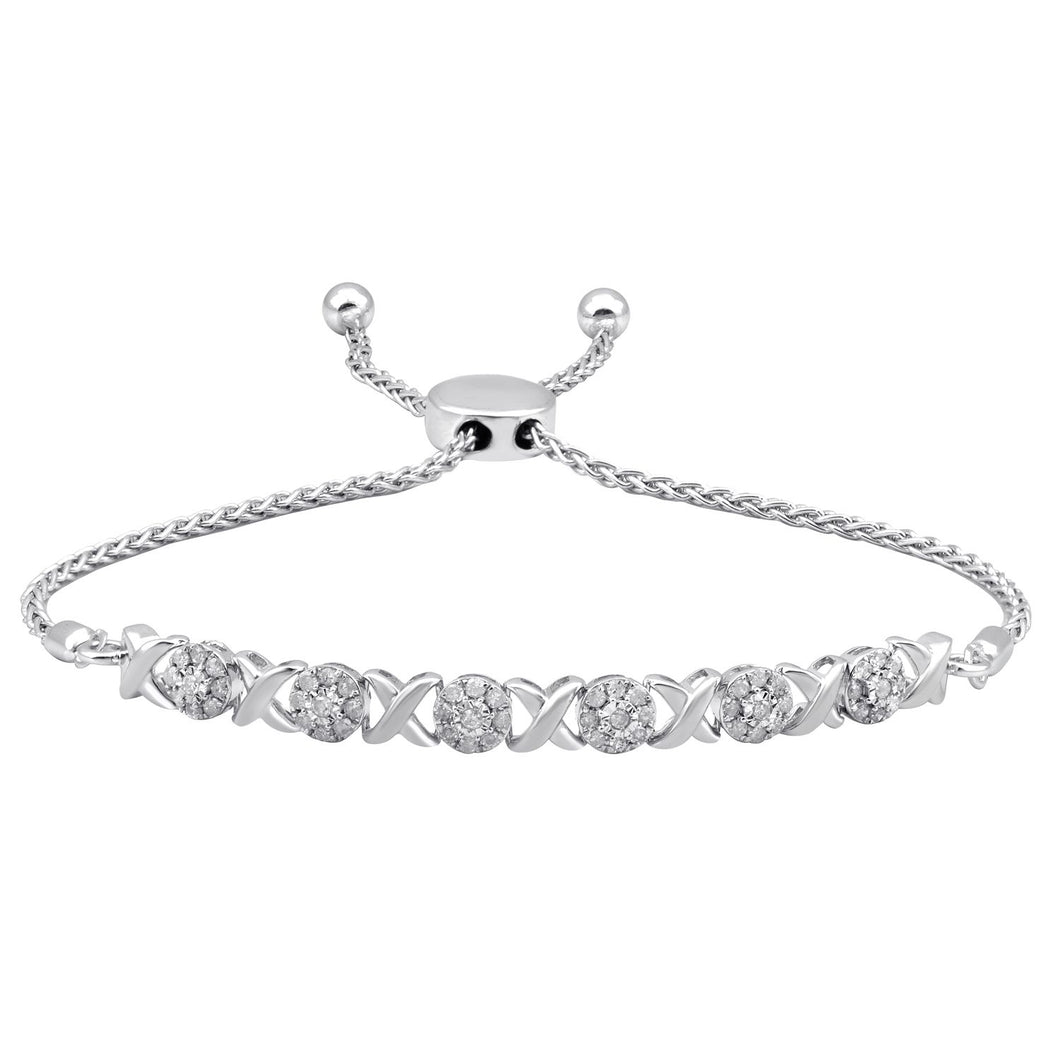 Jewelili Bolo Bracelet, Adjustable Length with Natural White Round Diamonds in Sterling Silver 1/2 CTTW View 1