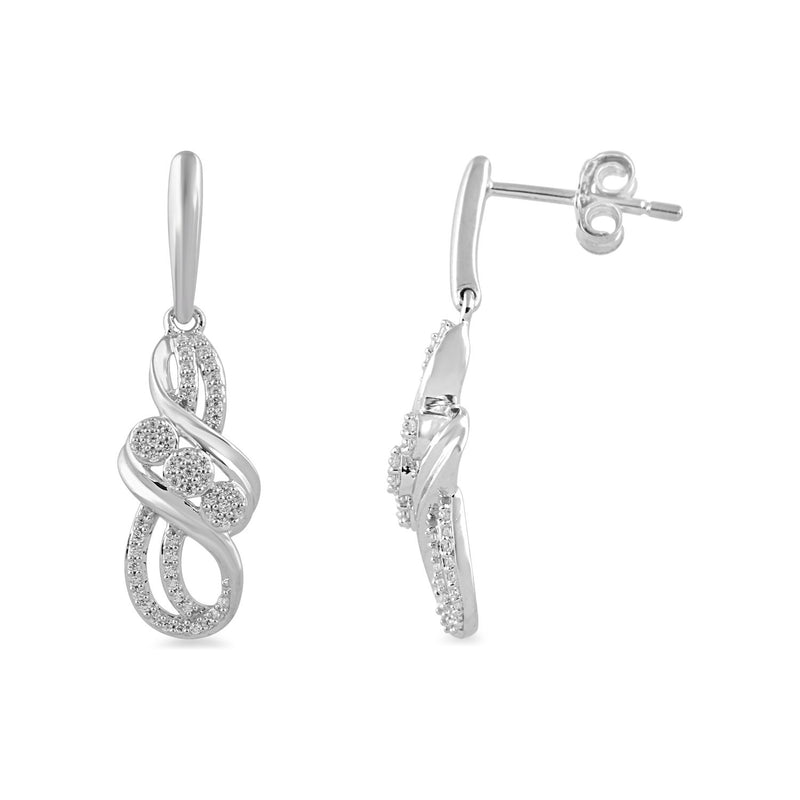 Jewelili Dangle Earrings with Natural White Diamond in Sterling Silver 1/5 CTTW View 1