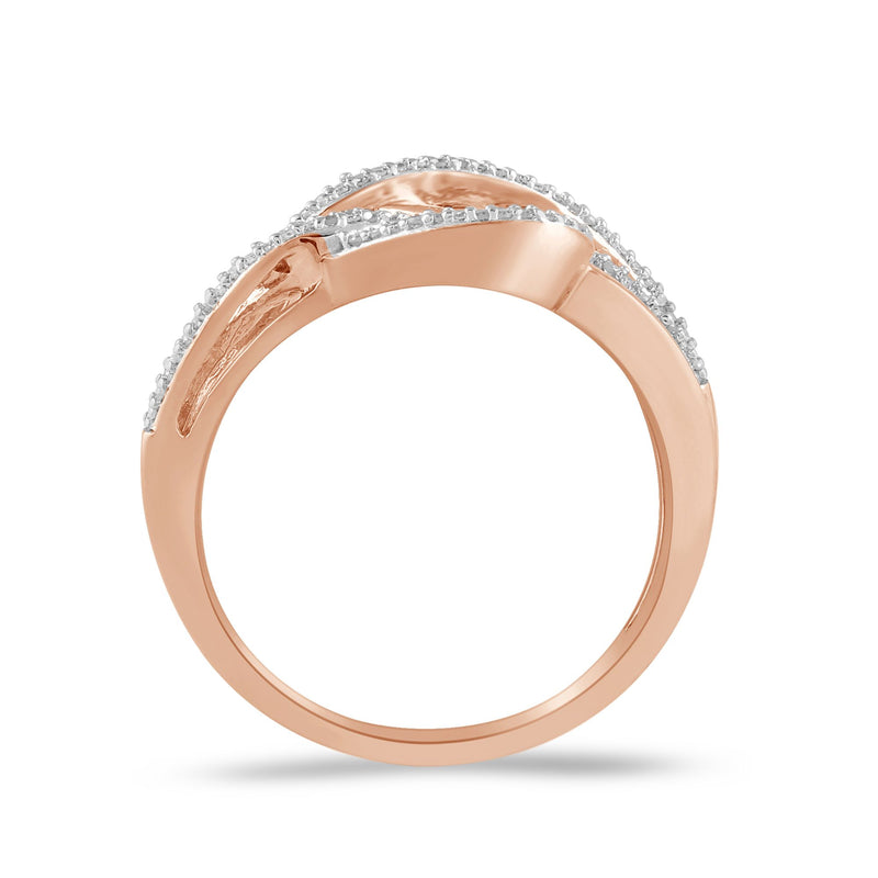 Jewelili 10K Rose Gold With 1/5 CTTW Round Natural White Diamonds Twisted Ring