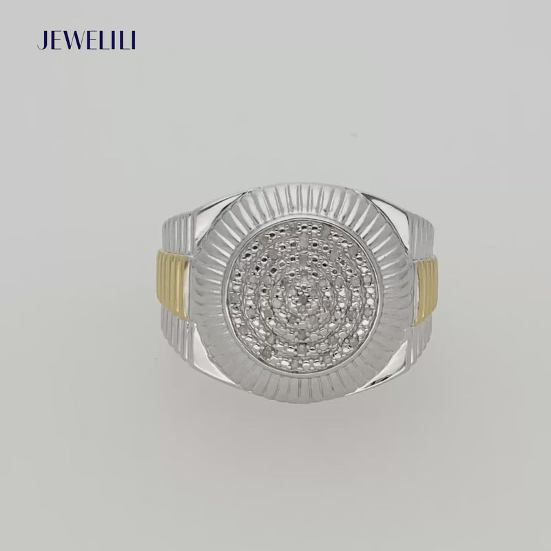 Jewelili 18K Yellow Gold Over Sterling Silver Men's Diamond Ring - 1/10 Cttw Natural White Round Diamonds - View #10