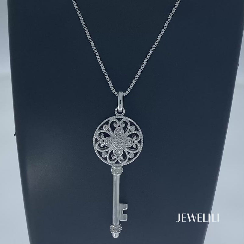 Jewelili Sterling Silver Heart Key Pendant Necklace