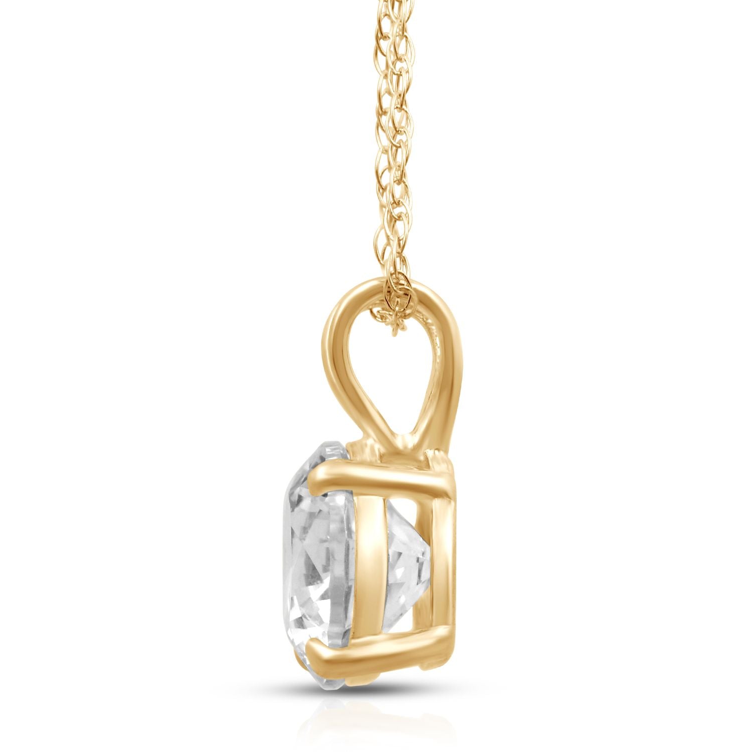 Jewelili Cubic Zirconia Solitaire Pendant Necklace in 10K Yellow Gold