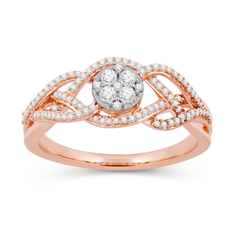 Jewelili Ring with Round Natural White Diamonds in 10K Rose Gold 1/3 CTTW View 1