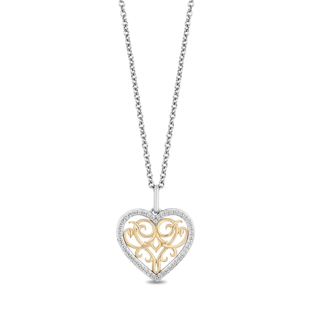 Disney Jasmine Inspired Diamond Heart Necklace Pendant in Sterling Silver and 10K Yellow Gold 1/6 CTTW View 1