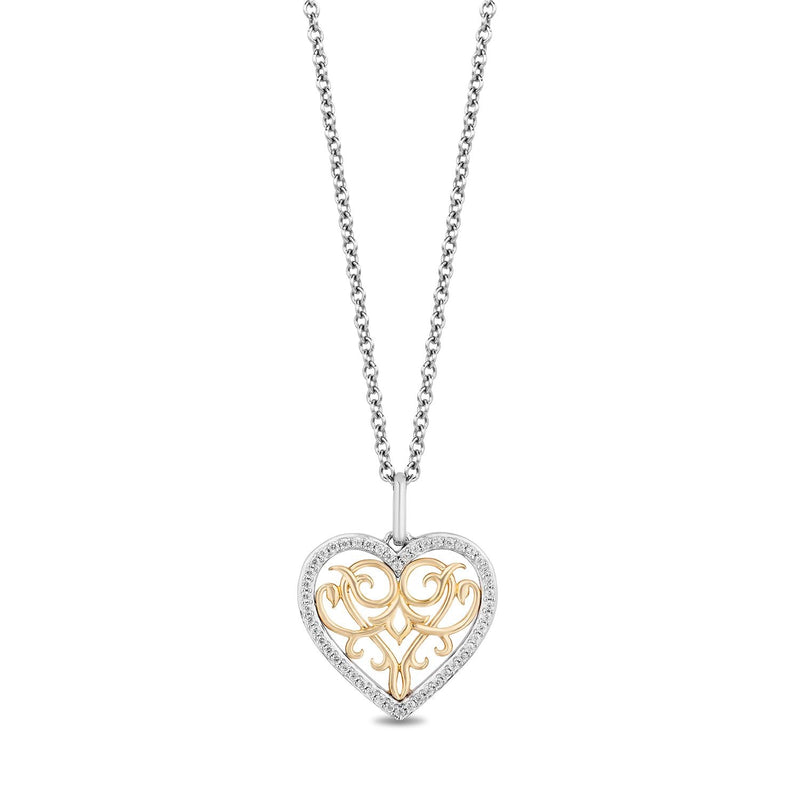 Disney Jasmine Inspired Diamond Heart Necklace Pendant in Sterling Silver and 10K Yellow Gold 1/6 CTTW View 1