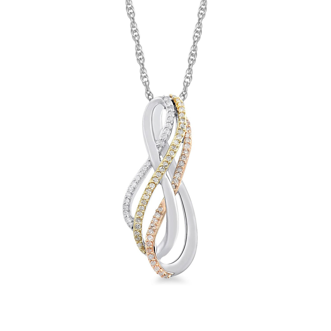Jewelili Sterling Silver and 10K Rose and Yellow Gold With 1/6 CTTW Diamonds Pendant Necklace
