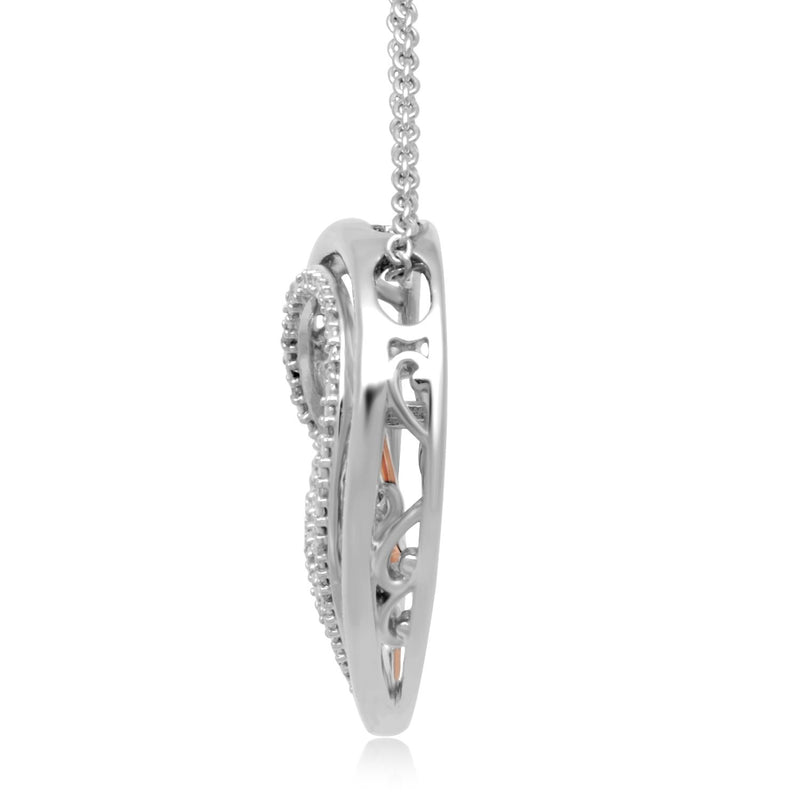 Jewelili Sterling Silver and 10K Rose Gold With 1/10 CTTW Diamonds Two Tone Heart Pendant Necklace