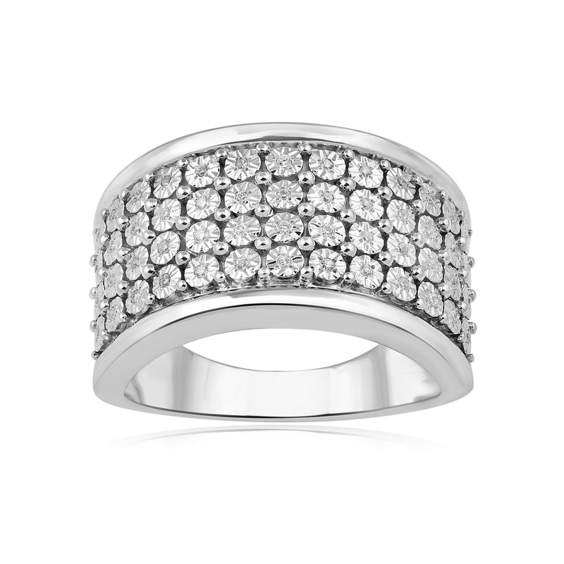 Jewelili Sterling Silver With 1/10 CTTW Natural White Round Diamonds Anniversary Ring