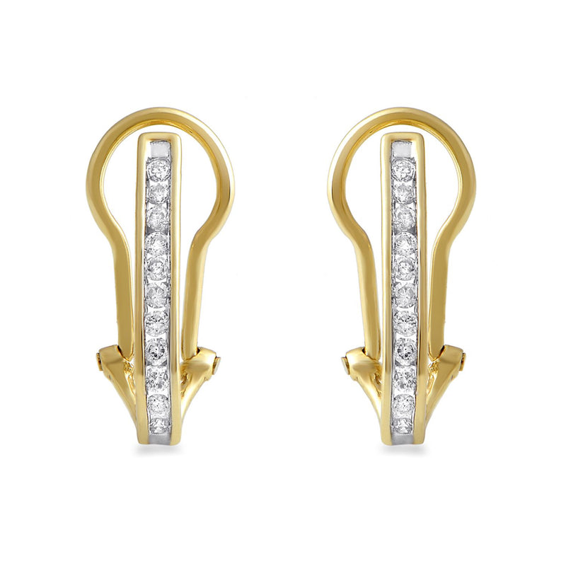 Jewelili Omega Back Earrings with Natural White Diamond in 10K Yellow Gold 1/4 CTTW View 2