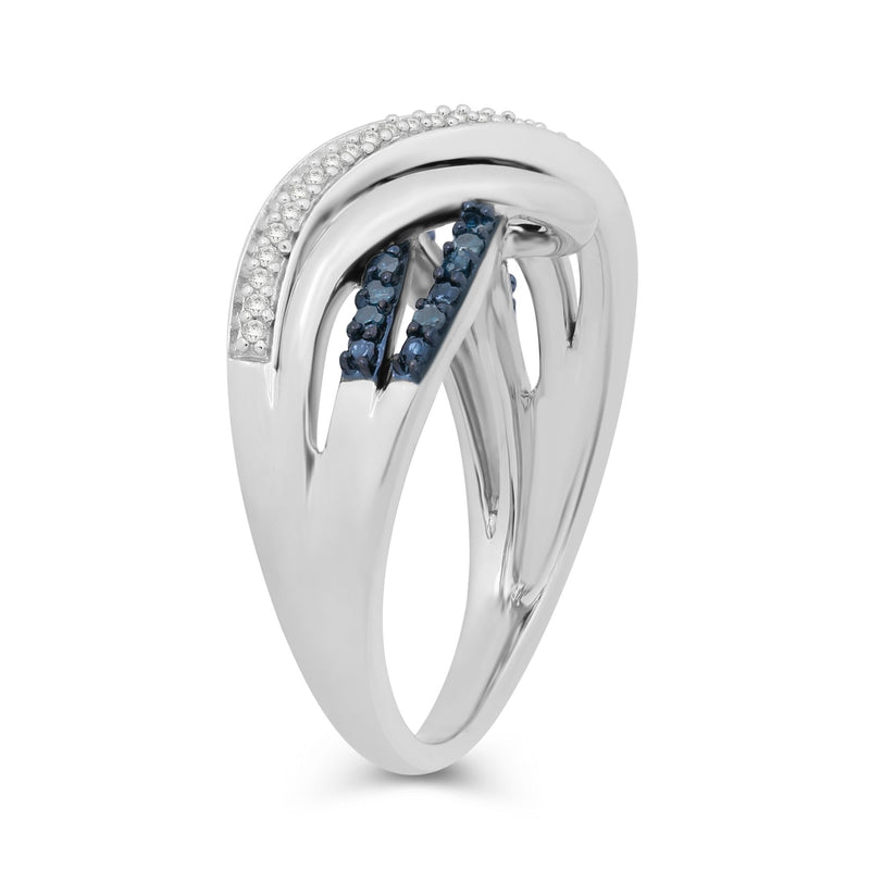Jewelili Sterling Silver With 1/5 CTTW Treated Blue Diamonds and Natural White Diamonds Ring